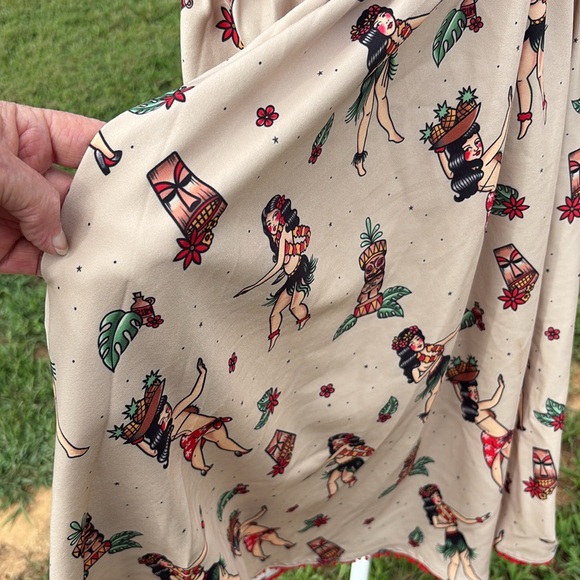 Sourpuss Beige and Red Pin-Up Midi Dress - Picture 9 of 9